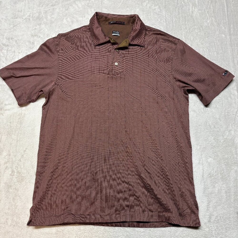 Nike Tiger Woods Collection Polo Shirt Mens L Dri Fit Golf Striped Brown Red TW